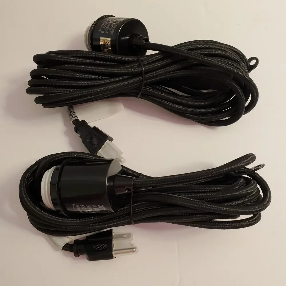 West Elm Black Plug-In Pendant Cordset Set of 2 Chandelier Light Kit 15ft New